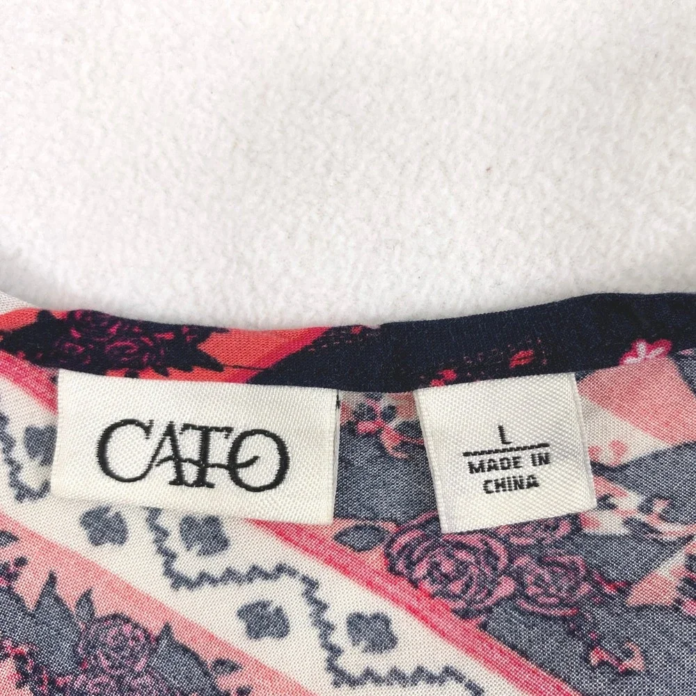 Cato Top Women Large Blue Coral Floral Boho Smocked Waist Bat Wing Sleeve Blouse